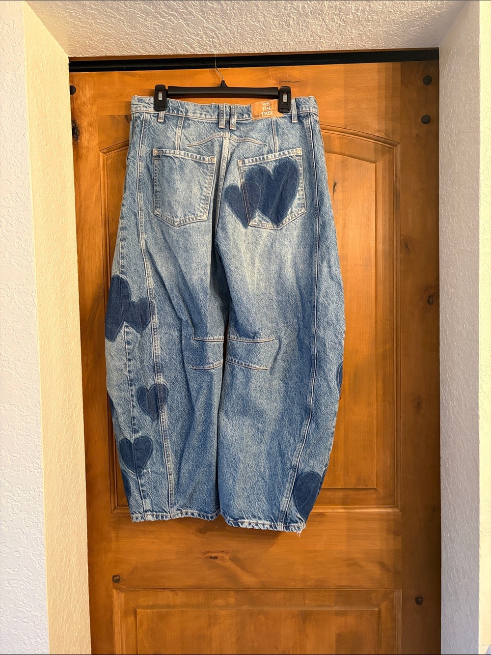 Free People Blue Denim Boyfriend Jeans with Heart Patches - Picture 3 of 4